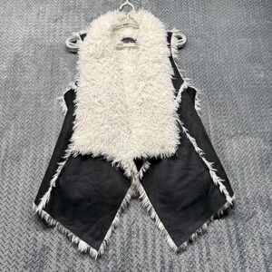 Sanctuary Vest Women's XS Faux Fur Shearling Style Black Cream Open Front Draped